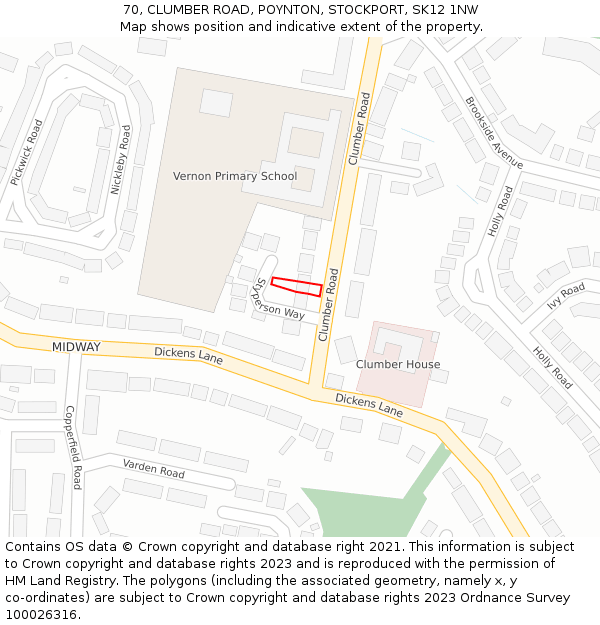 70, CLUMBER ROAD, POYNTON, STOCKPORT, SK12 1NW: Location map and indicative extent of plot