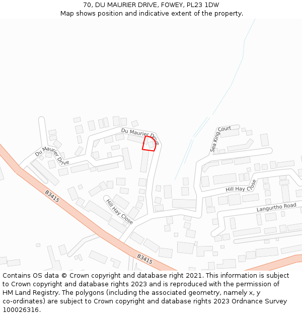 70, DU MAURIER DRIVE, FOWEY, PL23 1DW: Location map and indicative extent of plot