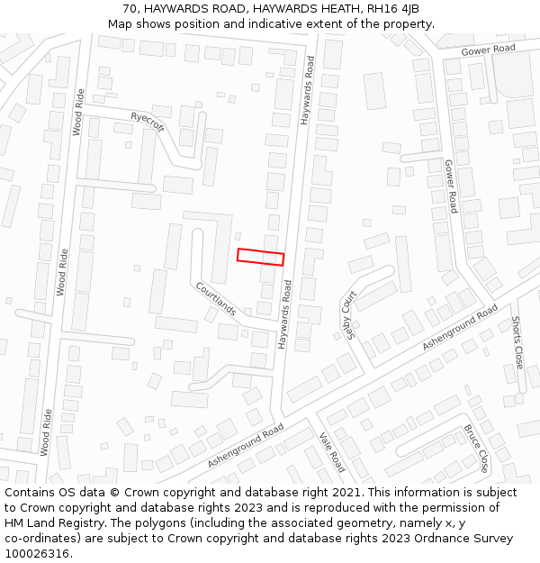 70, HAYWARDS ROAD, HAYWARDS HEATH, RH16 4JB: Location map and indicative extent of plot