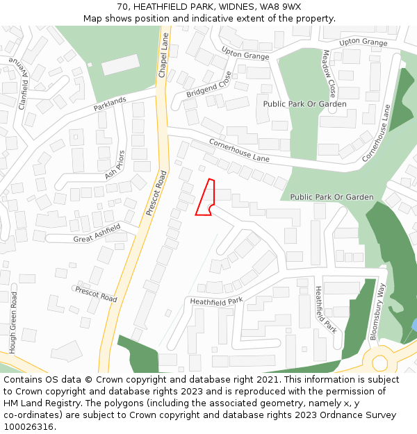 70, HEATHFIELD PARK, WIDNES, WA8 9WX: Location map and indicative extent of plot