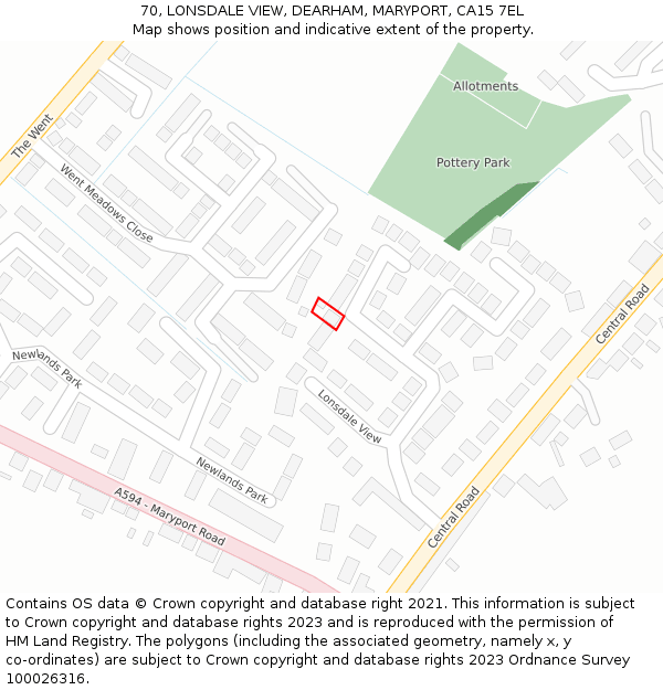 70, LONSDALE VIEW, DEARHAM, MARYPORT, CA15 7EL: Location map and indicative extent of plot