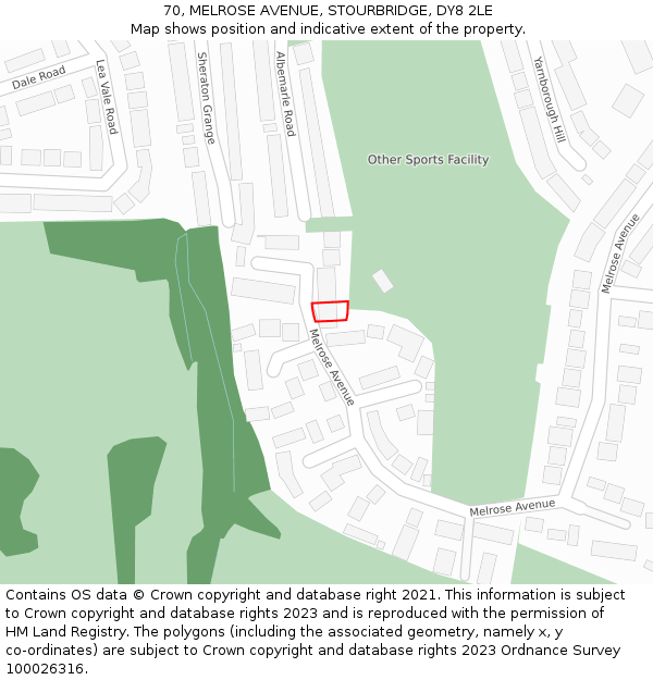 70, MELROSE AVENUE, STOURBRIDGE, DY8 2LE: Location map and indicative extent of plot