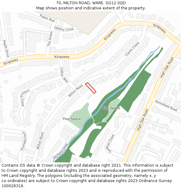 70, MILTON ROAD, WARE, SG12 0QD: Location map and indicative extent of plot