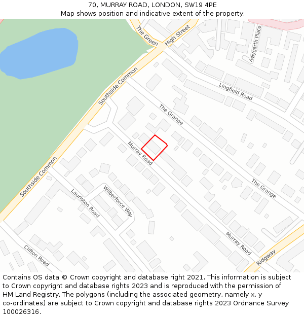 70, MURRAY ROAD, LONDON, SW19 4PE: Location map and indicative extent of plot