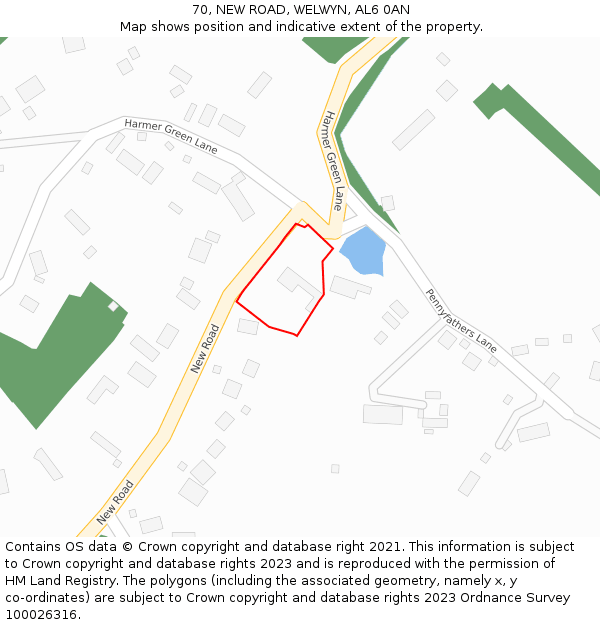 70, NEW ROAD, WELWYN, AL6 0AN: Location map and indicative extent of plot