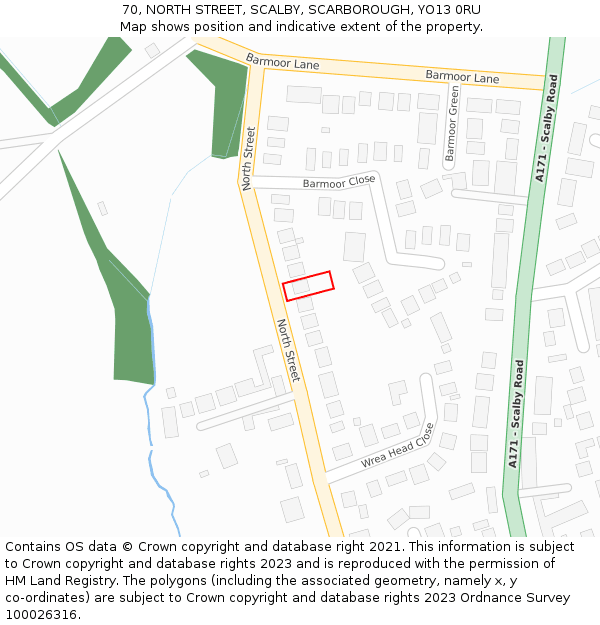 70, NORTH STREET, SCALBY, SCARBOROUGH, YO13 0RU: Location map and indicative extent of plot