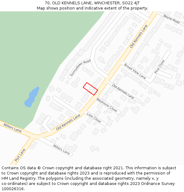 70, OLD KENNELS LANE, WINCHESTER, SO22 4JT: Location map and indicative extent of plot