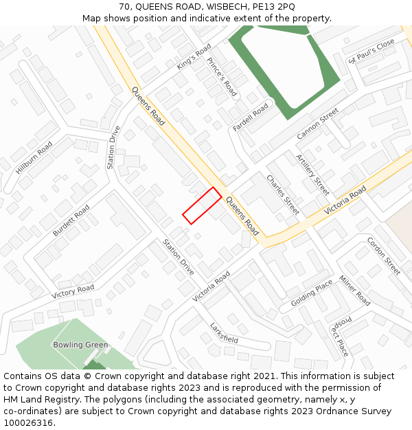 70, QUEENS ROAD, WISBECH, PE13 2PQ: Location map and indicative extent of plot