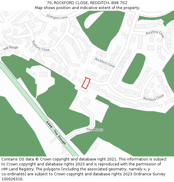 70, ROCKFORD CLOSE, REDDITCH, B98 7SZ: Location map and indicative extent of plot