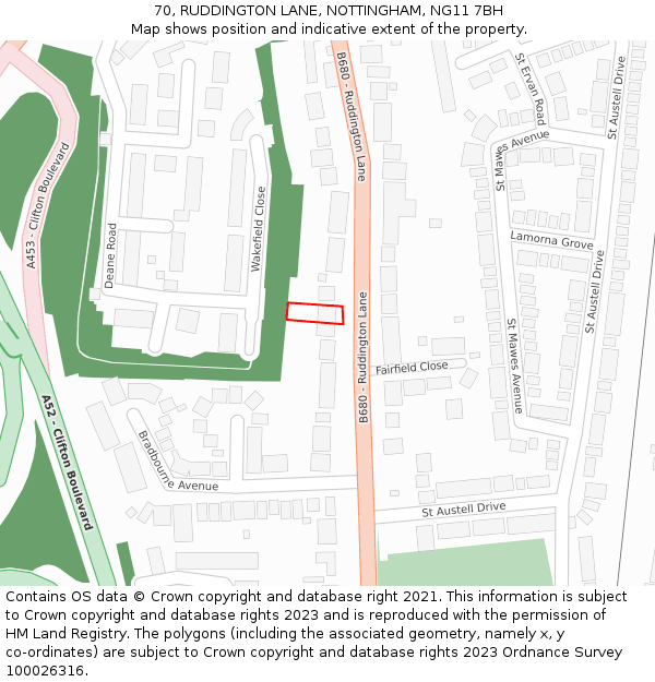 70, RUDDINGTON LANE, NOTTINGHAM, NG11 7BH: Location map and indicative extent of plot