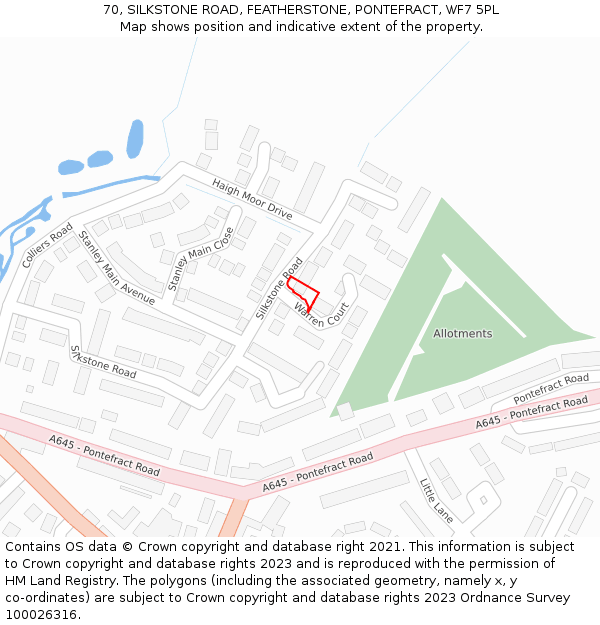 70, SILKSTONE ROAD, FEATHERSTONE, PONTEFRACT, WF7 5PL: Location map and indicative extent of plot