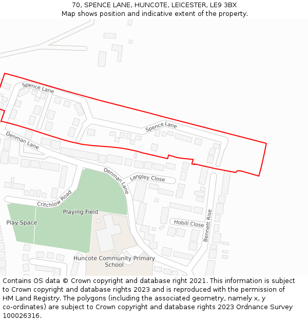 70, SPENCE LANE, HUNCOTE, LEICESTER, LE9 3BX: Location map and indicative extent of plot