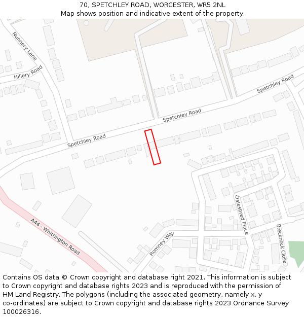 70, SPETCHLEY ROAD, WORCESTER, WR5 2NL: Location map and indicative extent of plot