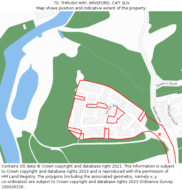 70, THRUSH WAY, WINSFORD, CW7 3LN: Location map and indicative extent of plot