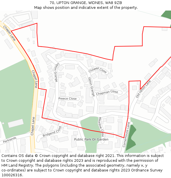 70, UPTON GRANGE, WIDNES, WA8 9ZB: Location map and indicative extent of plot