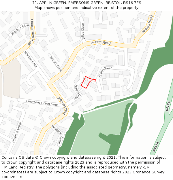 71, APPLIN GREEN, EMERSONS GREEN, BRISTOL, BS16 7ES: Location map and indicative extent of plot