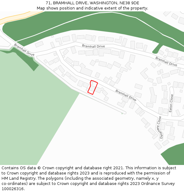 71, BRAMHALL DRIVE, WASHINGTON, NE38 9DE: Location map and indicative extent of plot