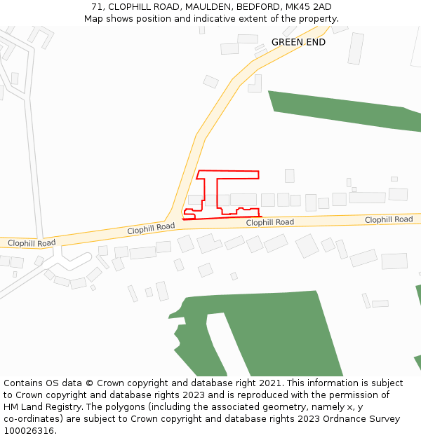 71, CLOPHILL ROAD, MAULDEN, BEDFORD, MK45 2AD: Location map and indicative extent of plot