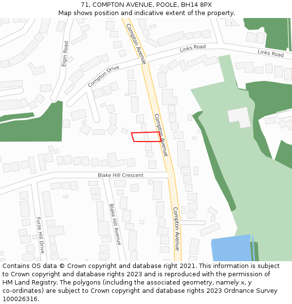 71, COMPTON AVENUE, POOLE, BH14 8PX: Location map and indicative extent of plot
