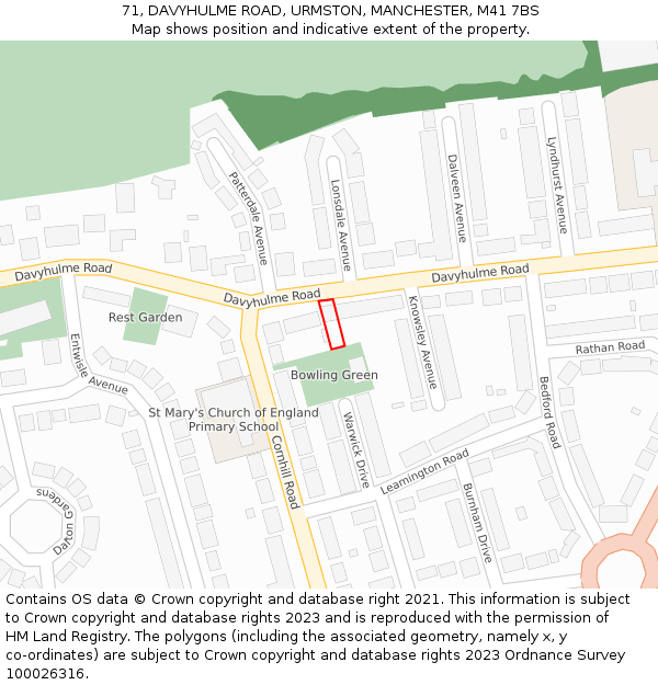 71, DAVYHULME ROAD, URMSTON, MANCHESTER, M41 7BS: Location map and indicative extent of plot