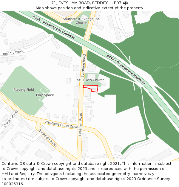 71, EVESHAM ROAD, REDDITCH, B97 4JX: Location map and indicative extent of plot