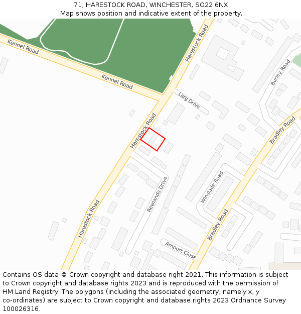 71, HARESTOCK ROAD, WINCHESTER, SO22 6NX: Location map and indicative extent of plot