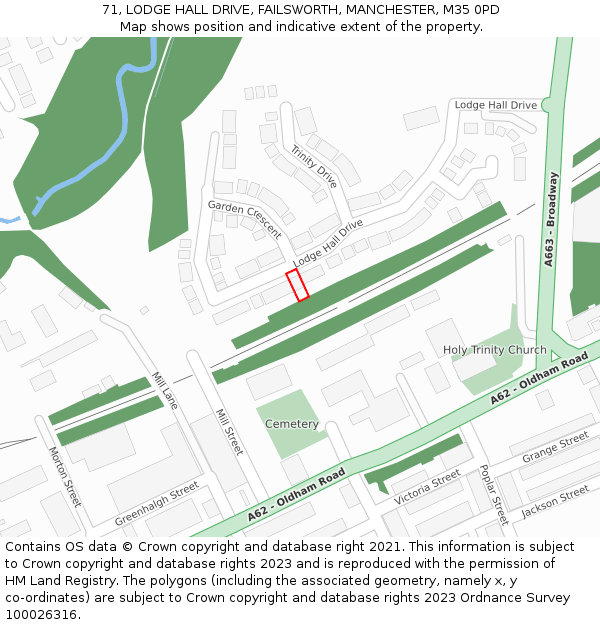 71, LODGE HALL DRIVE, FAILSWORTH, MANCHESTER, M35 0PD: Location map and indicative extent of plot