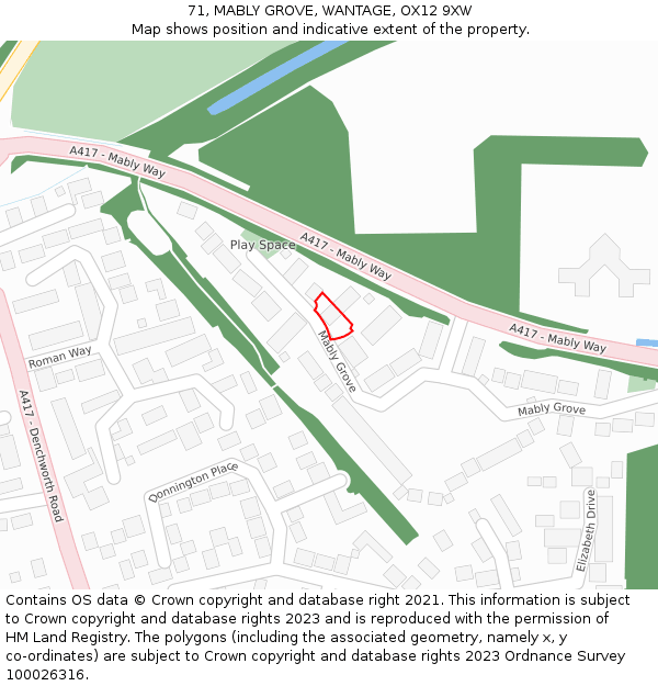 71, MABLY GROVE, WANTAGE, OX12 9XW: Location map and indicative extent of plot