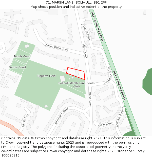 71, MARSH LANE, SOLIHULL, B91 2PF: Location map and indicative extent of plot