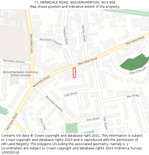 71, MERRIDALE ROAD, WOLVERHAMPTON, WV3 9SE: Location map and indicative extent of plot