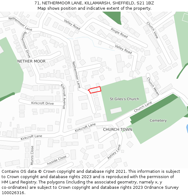 71, NETHERMOOR LANE, KILLAMARSH, SHEFFIELD, S21 1BZ: Location map and indicative extent of plot