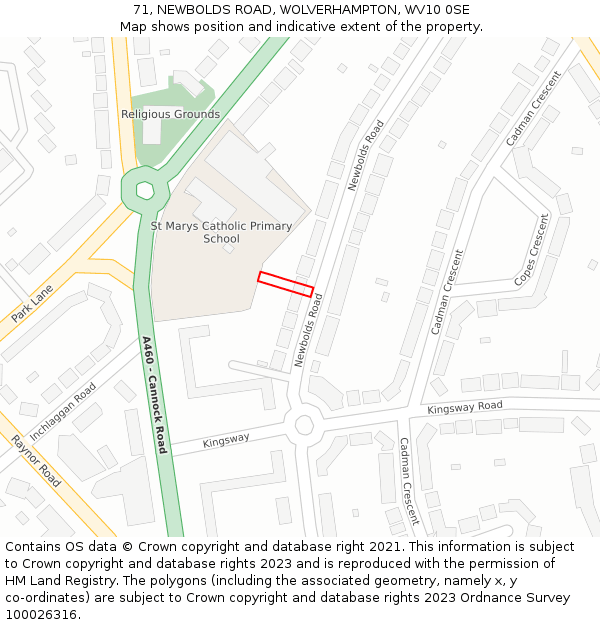71, NEWBOLDS ROAD, WOLVERHAMPTON, WV10 0SE: Location map and indicative extent of plot