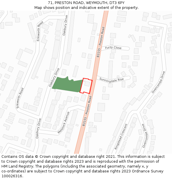 71, PRESTON ROAD, WEYMOUTH, DT3 6PY: Location map and indicative extent of plot