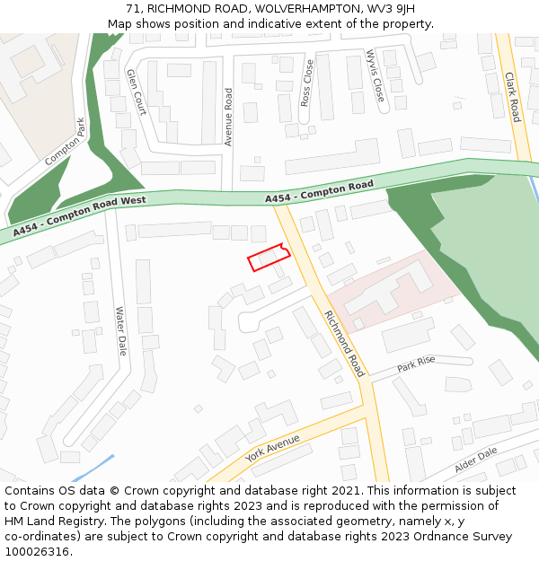 71, RICHMOND ROAD, WOLVERHAMPTON, WV3 9JH: Location map and indicative extent of plot