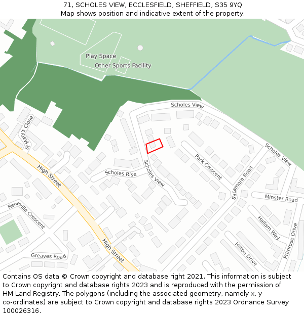 71, SCHOLES VIEW, ECCLESFIELD, SHEFFIELD, S35 9YQ: Location map and indicative extent of plot