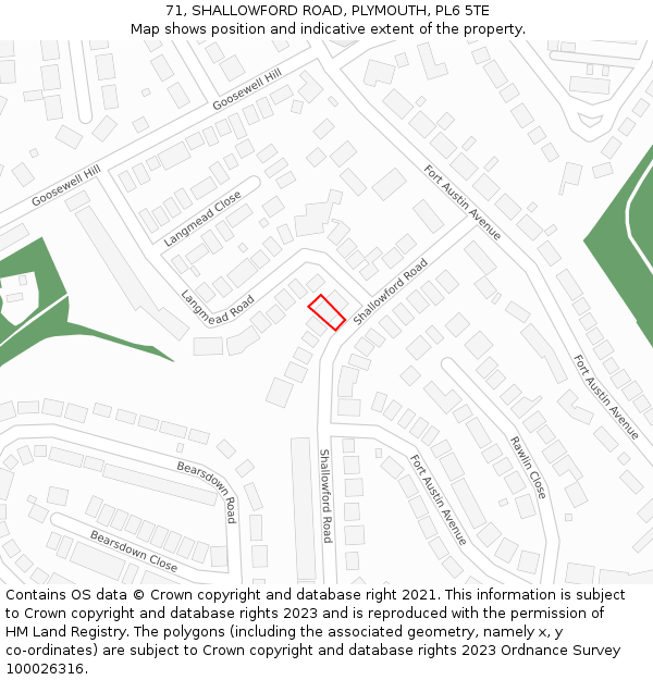 71, SHALLOWFORD ROAD, PLYMOUTH, PL6 5TE: Location map and indicative extent of plot