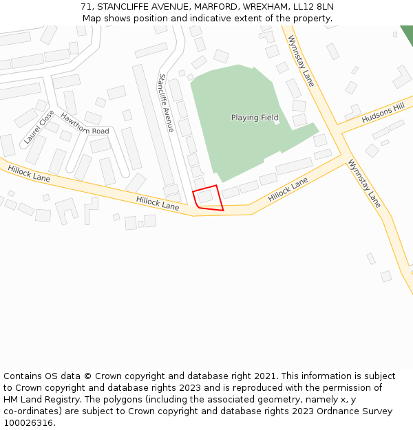 71, STANCLIFFE AVENUE, MARFORD, WREXHAM, LL12 8LN: Location map and indicative extent of plot