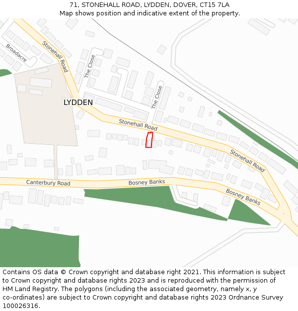 71, STONEHALL ROAD, LYDDEN, DOVER, CT15 7LA: Location map and indicative extent of plot