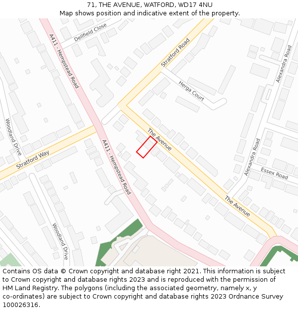71, THE AVENUE, WATFORD, WD17 4NU: Location map and indicative extent of plot