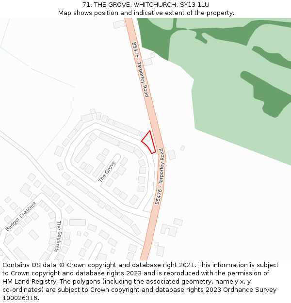 71, THE GROVE, WHITCHURCH, SY13 1LU: Location map and indicative extent of plot