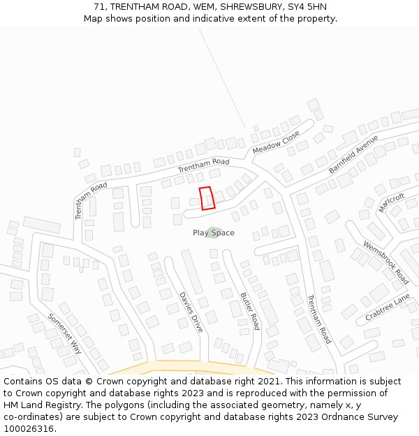 71, TRENTHAM ROAD, WEM, SHREWSBURY, SY4 5HN: Location map and indicative extent of plot