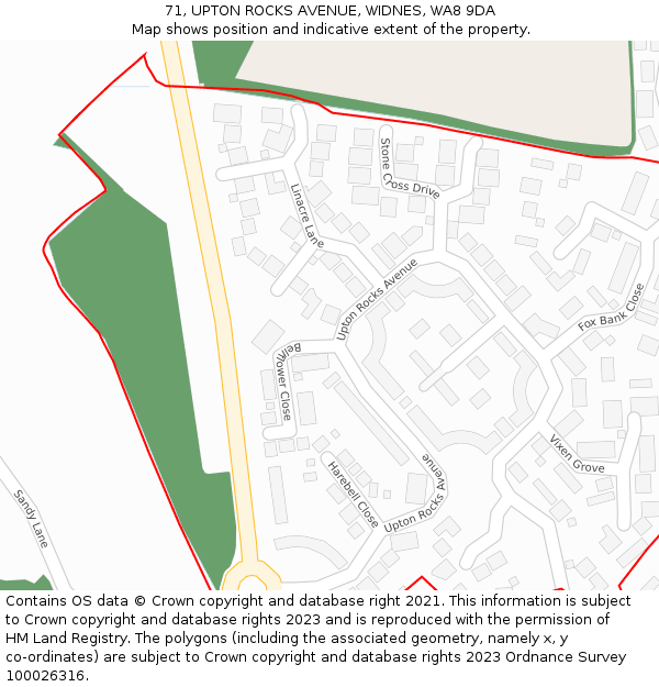 71, UPTON ROCKS AVENUE, WIDNES, WA8 9DA: Location map and indicative extent of plot