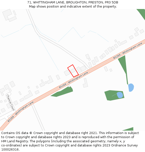 71, WHITTINGHAM LANE, BROUGHTON, PRESTON, PR3 5DB: Location map and indicative extent of plot