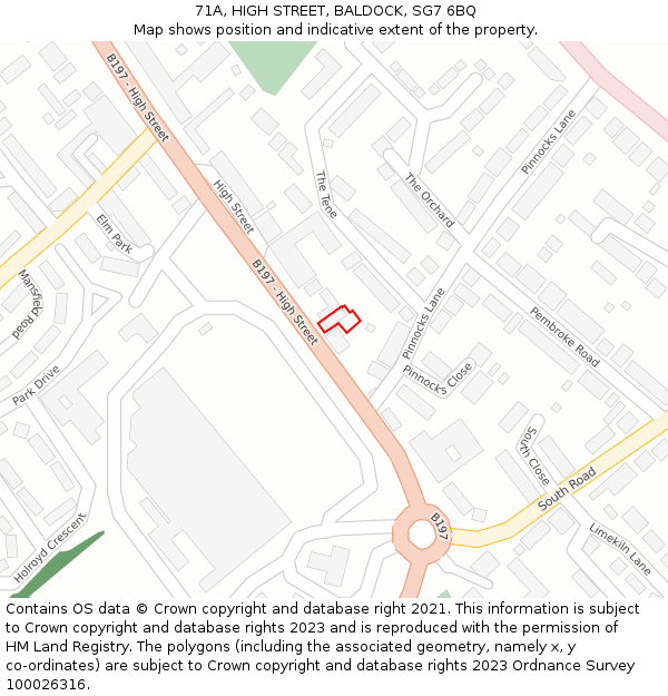 71A, HIGH STREET, BALDOCK, SG7 6BQ: Location map and indicative extent of plot