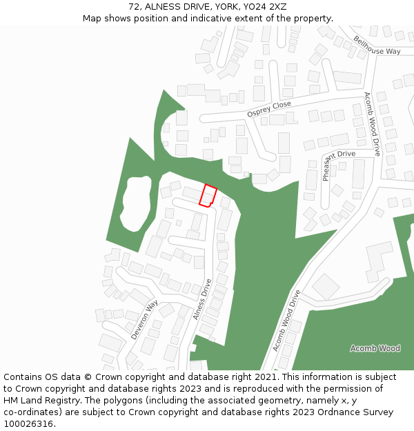 72, ALNESS DRIVE, YORK, YO24 2XZ: Location map and indicative extent of plot