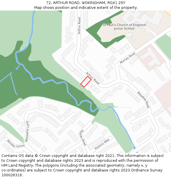 72, ARTHUR ROAD, WOKINGHAM, RG41 2SY: Location map and indicative extent of plot