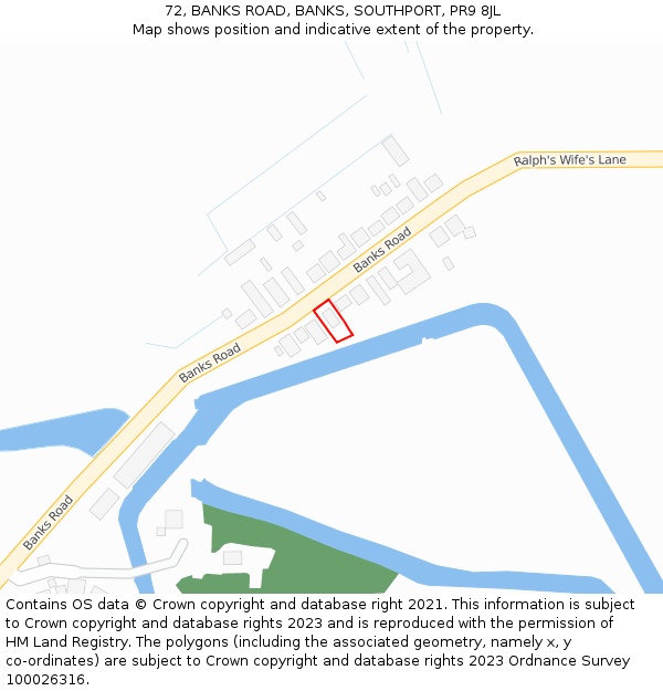 72, BANKS ROAD, BANKS, SOUTHPORT, PR9 8JL: Location map and indicative extent of plot