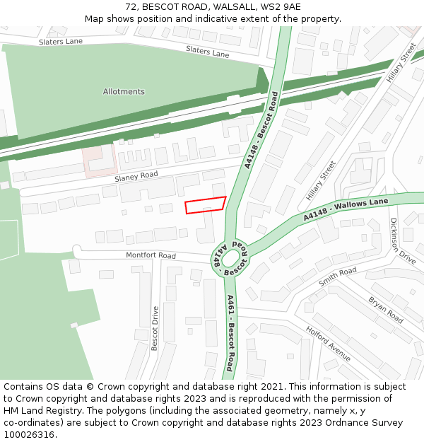 72, BESCOT ROAD, WALSALL, WS2 9AE: Location map and indicative extent of plot