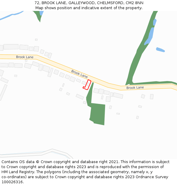 72, BROOK LANE, GALLEYWOOD, CHELMSFORD, CM2 8NN: Location map and indicative extent of plot