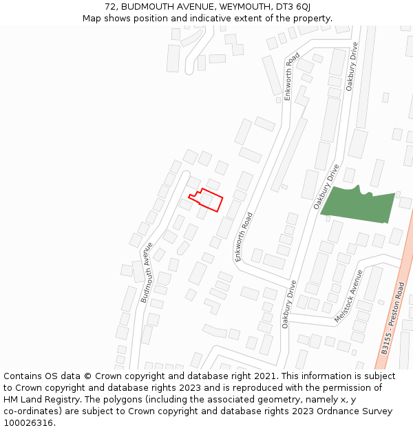 72, BUDMOUTH AVENUE, WEYMOUTH, DT3 6QJ: Location map and indicative extent of plot